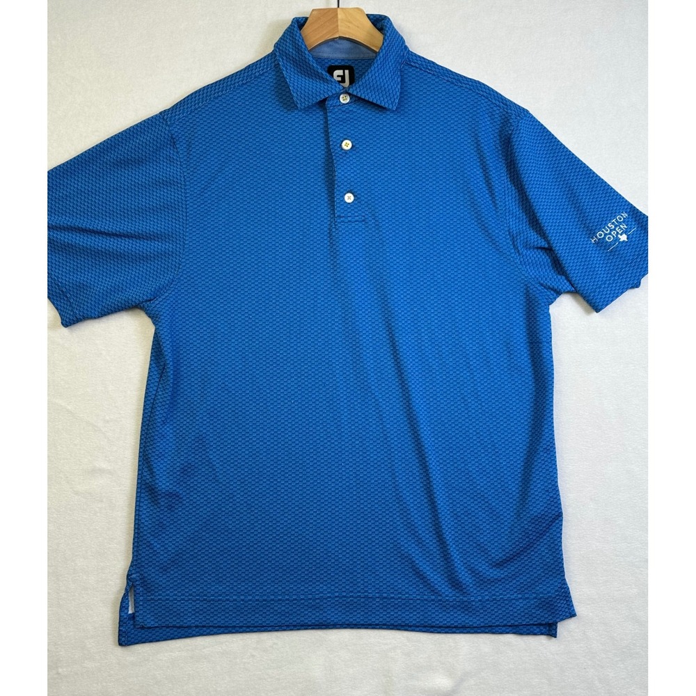 FootJoy Mens Houston Open Golf Polo Shirt Blue Micro Pattern Size M Short Sleeve